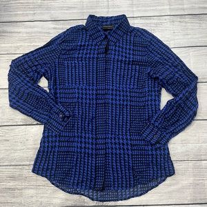 FOXCROFT Blouse, button up, long sleeve Blue/Black  Sz 12